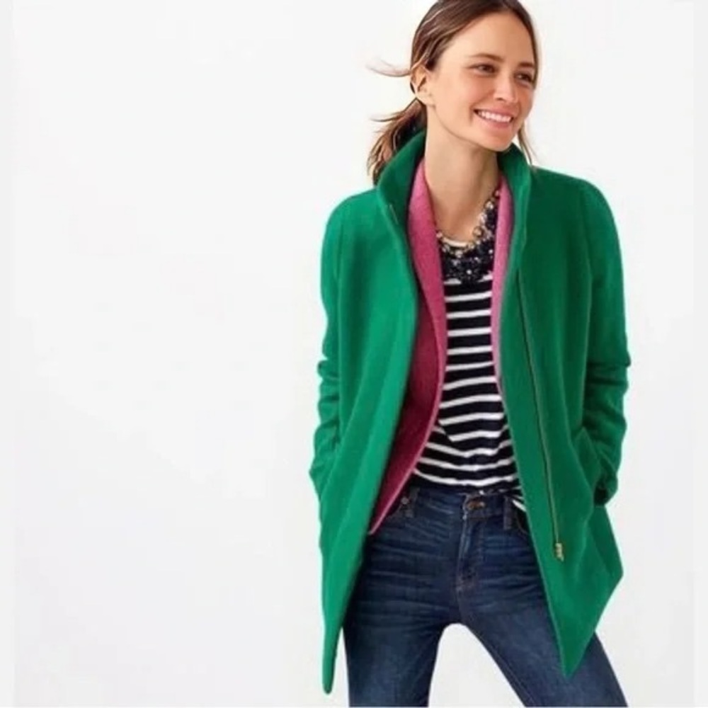 J. Crew Factory Stadium Cocoon Coat Wool Green/Emerald Size 00